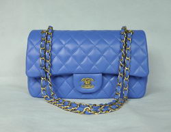 AAA Chanel Classic Flap Bag 1112 Blue Leather with Golden Hardware Knockoff